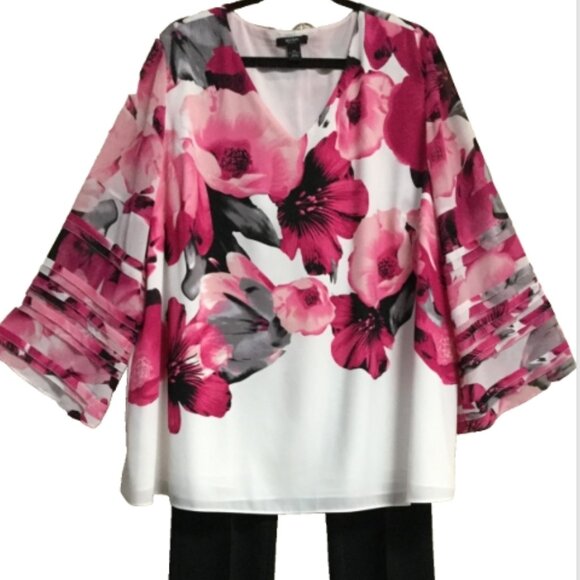 Alfani Woman Size 3X Pull-on Top Blouse Tunic Lined bodice White Pink Gray Black - Picture 2 of 7